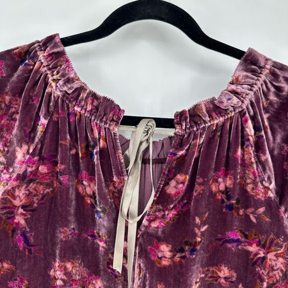 Rebecca Taylor Long Sleeve Jewel Paisley Velvet Dress in Plum Purple Size M Silk - Picture 3 of 11